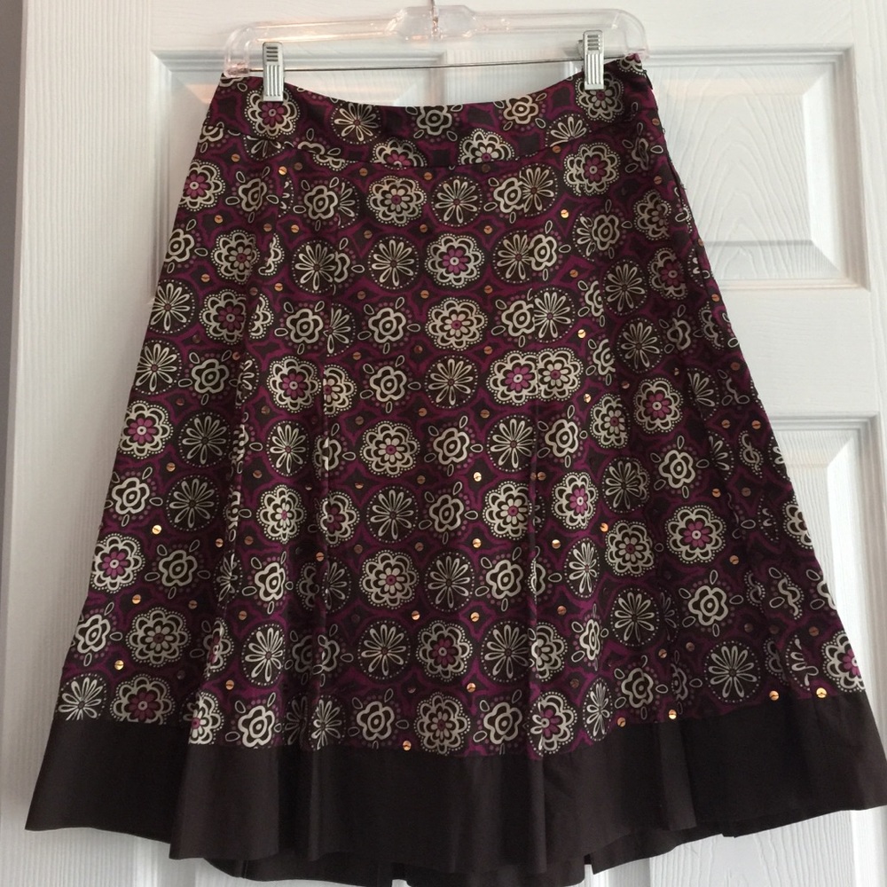 Ann Taylor Loft Brown Purple Floral Embellished Service Basic Skirt